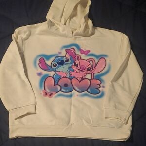 White Hoodie with Cartoon Characters and Love Design